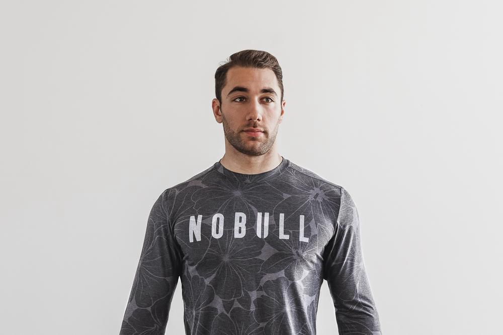 NOBULL Men's Long Sleeve Tee - Charcoal Hibiscus - Ireland (3465BCJOM)